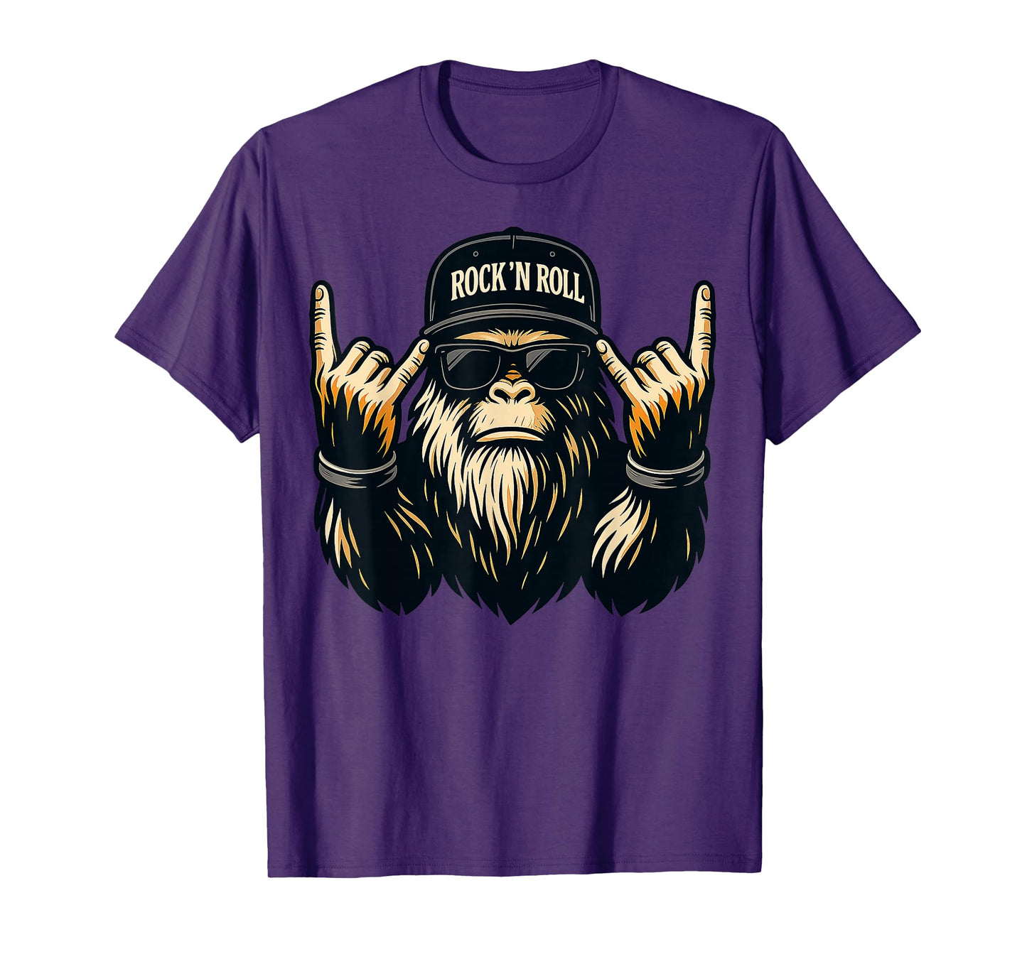 Bigfoot Rock On Sasquatch Heavy Metal Vibes Men Women Kids T-Shirt