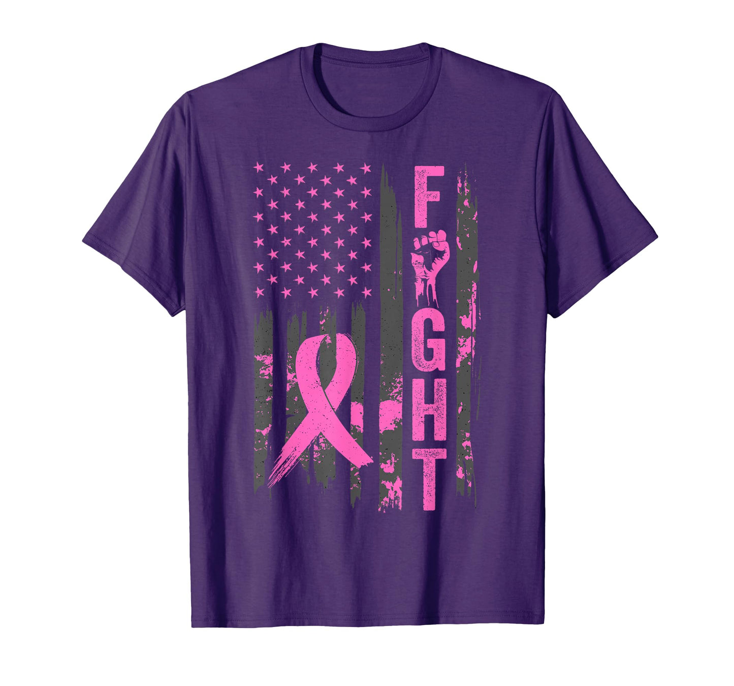 Fight USA Flag Breast Cancer Awareness Patriotic Pink Ribbon T-Shirt