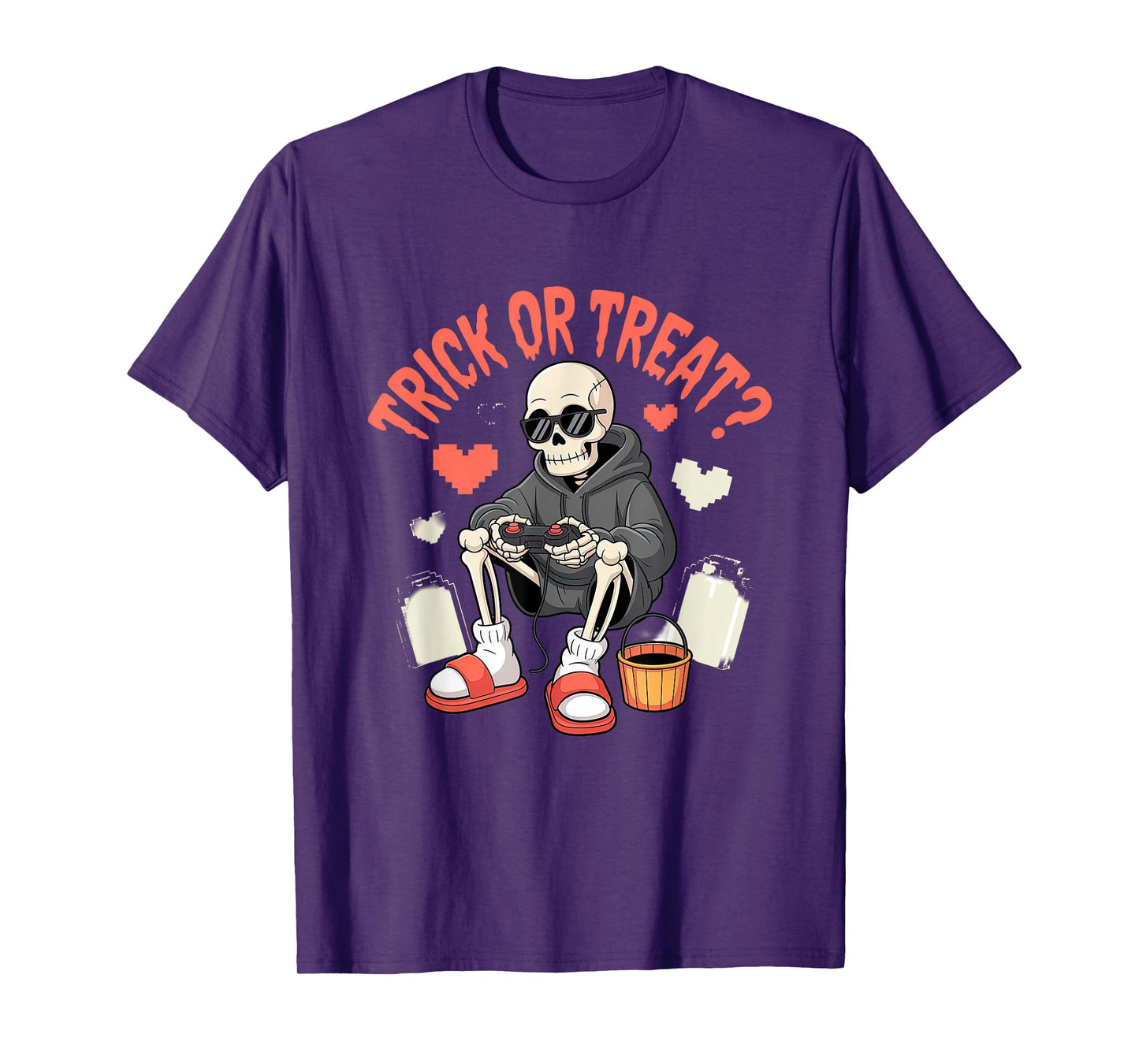 Gamer Skeleton with Controller Spooky Pixel Retro Style T-Shirt
