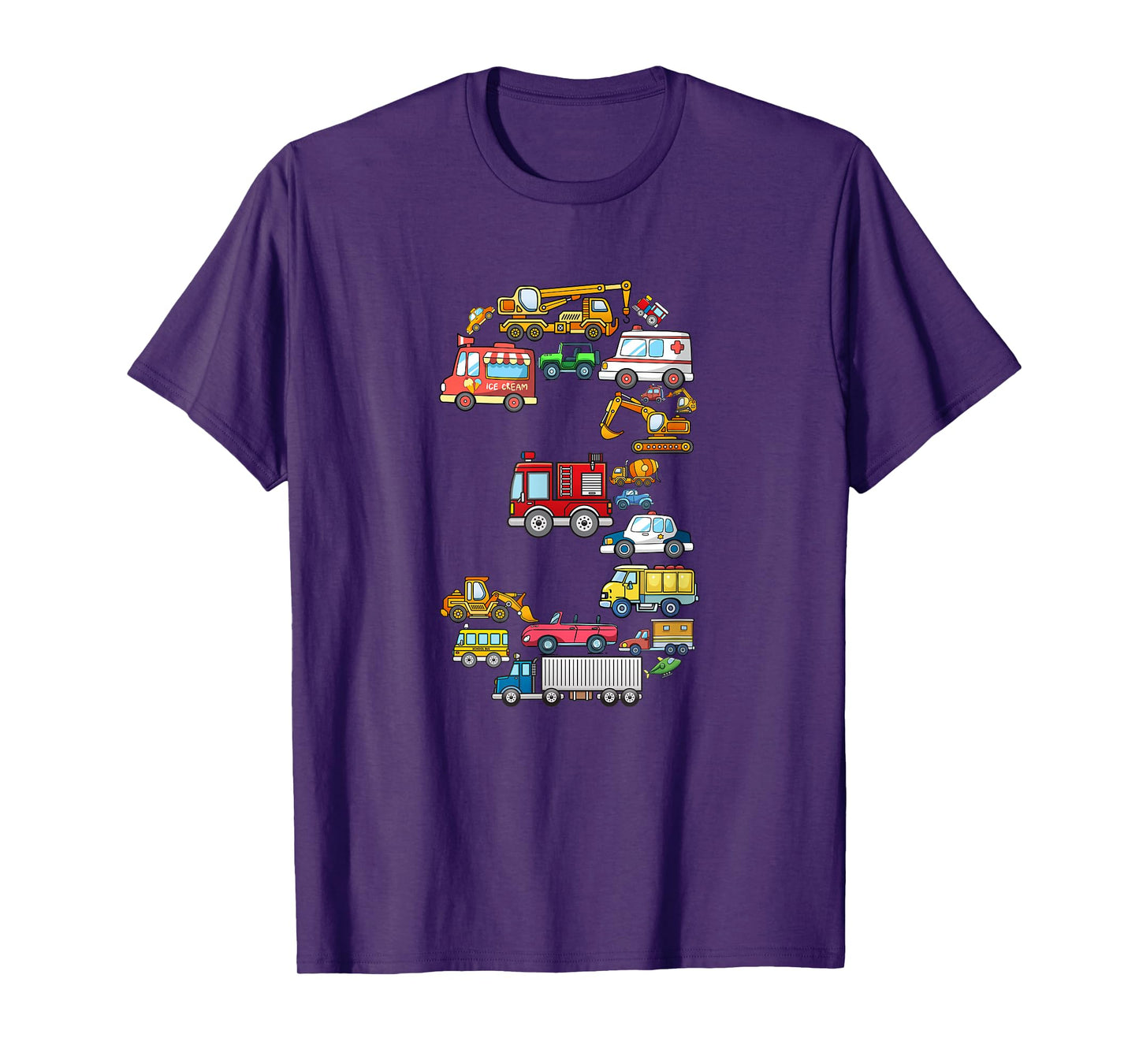 3rd Birthday 3 Year Old Transportation Cars Fire Truck T-Shirt