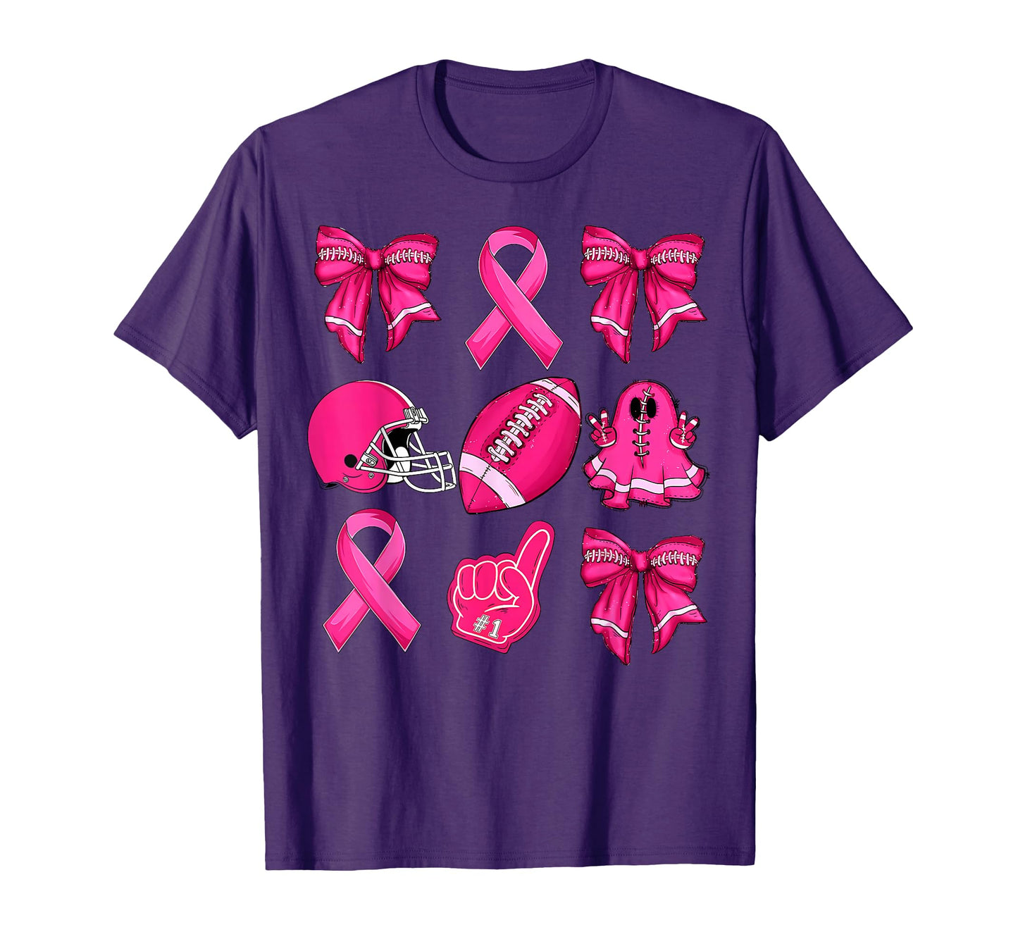 Football Game Day Ghost Halloween Breast Cancer Awareness T-Shirt