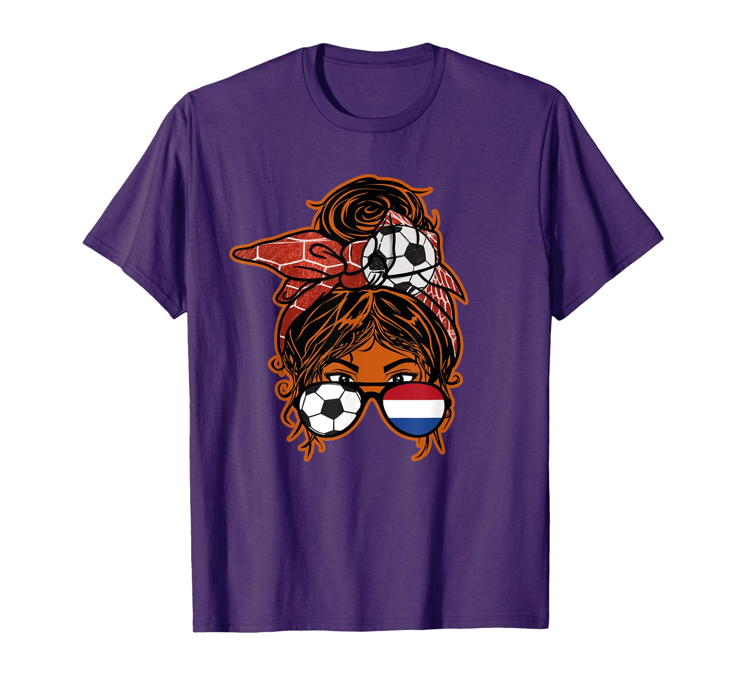 Messy Bun Hair Brown Skin Soccer Girl Netherlands Jersey T-Shirt