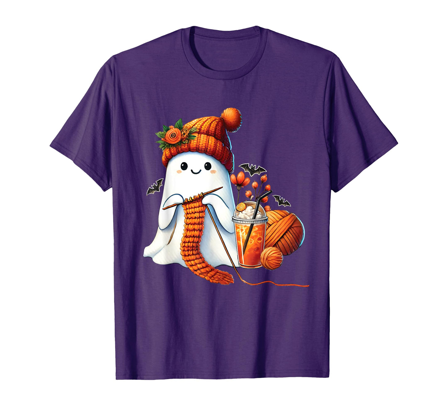 Cute Ghost crochet knitting Lovers Halloween Coffee Women T-Shirt