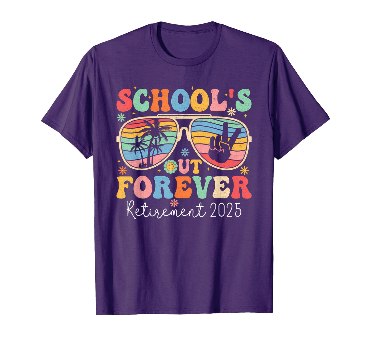 School's Out Forever Retired Teacher 2025 Groovy Retirement T-Shirt