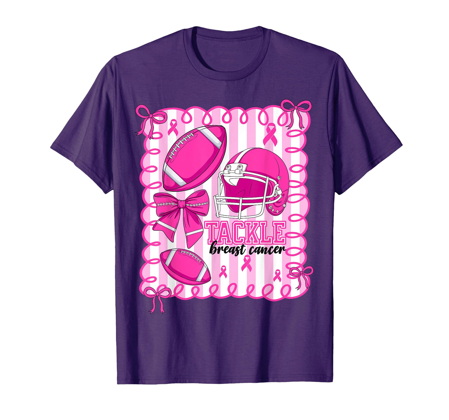 Preppy Tackle Breast Cancer Awareness Football Coquette Bow T-Shirt
