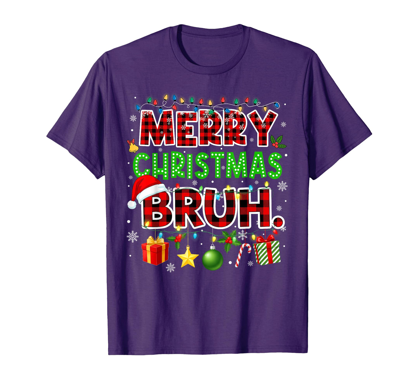 Merry Christmas Bruh Funny Red Plaid Teens Boys Kids Meme T-Shirt