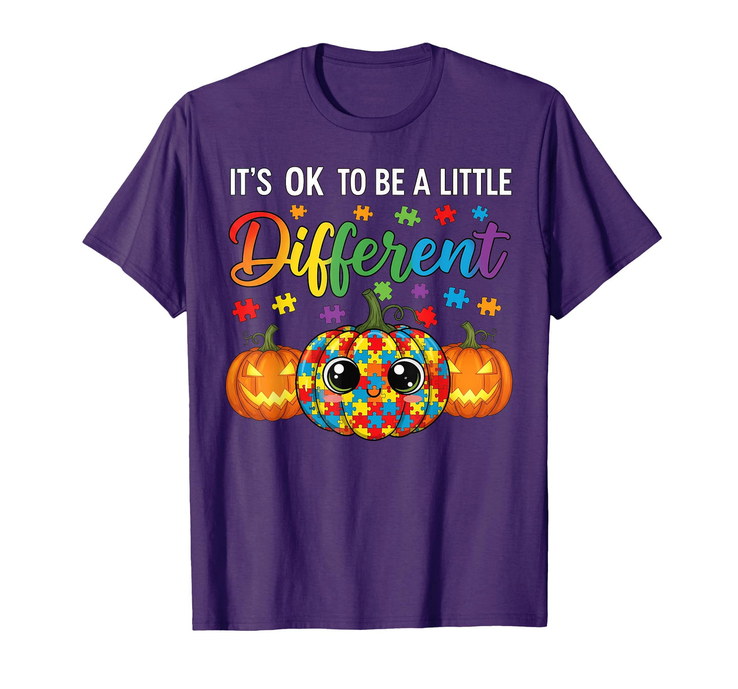 Halloween Autism Pumpkin It's OK to Be a Little Different T-Shirt