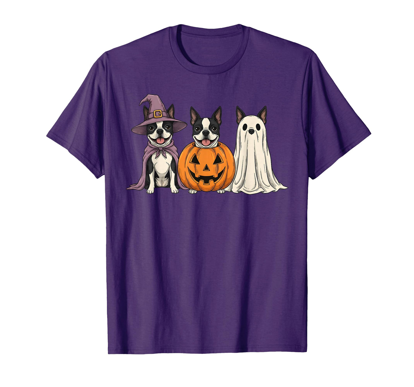 Spooky Ghost Boston Terrier Pumpkin Halloween Dog Lover T-Shirt