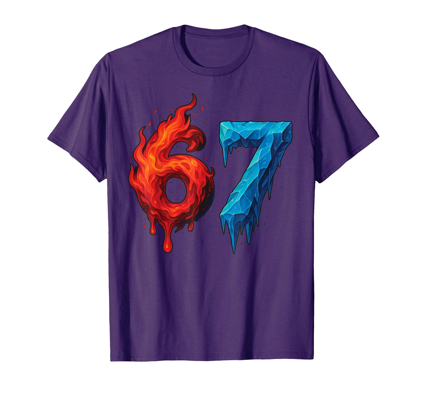 67 Six Seven 6-7 Flaming Ice - Funny Teen Kids Brainrot Meme T-Shirt