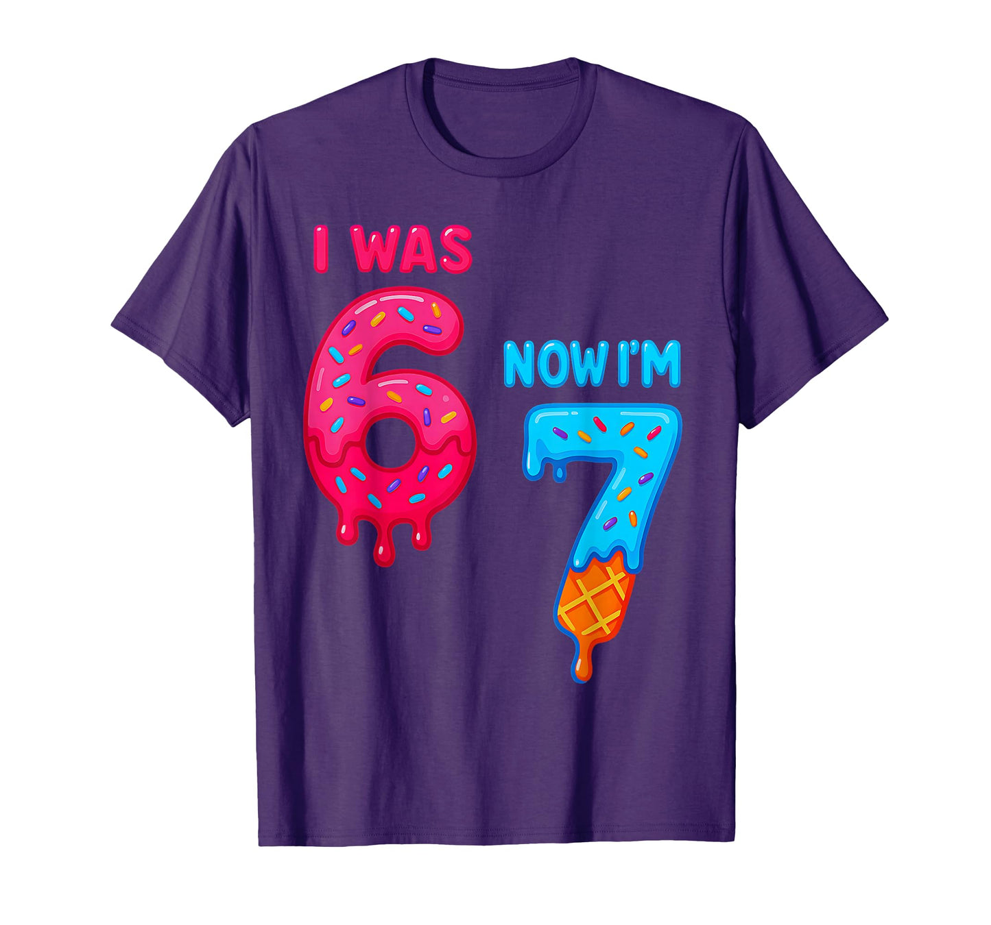 Seven Year Old Birthday I was 6 Now I'm 7 67 Ice Cream Drip T-Shirt