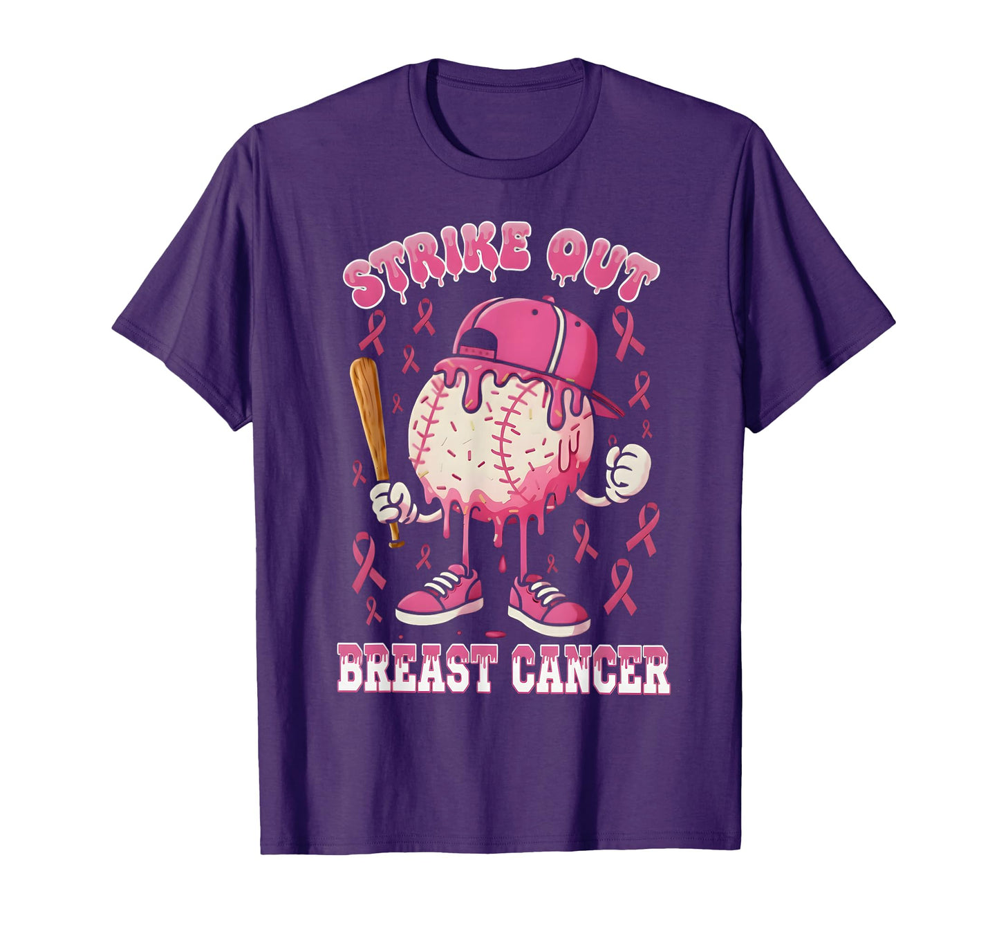 Baseball Drip Ice Cream Strike Out Breast Cancer Awareness T-Shirt