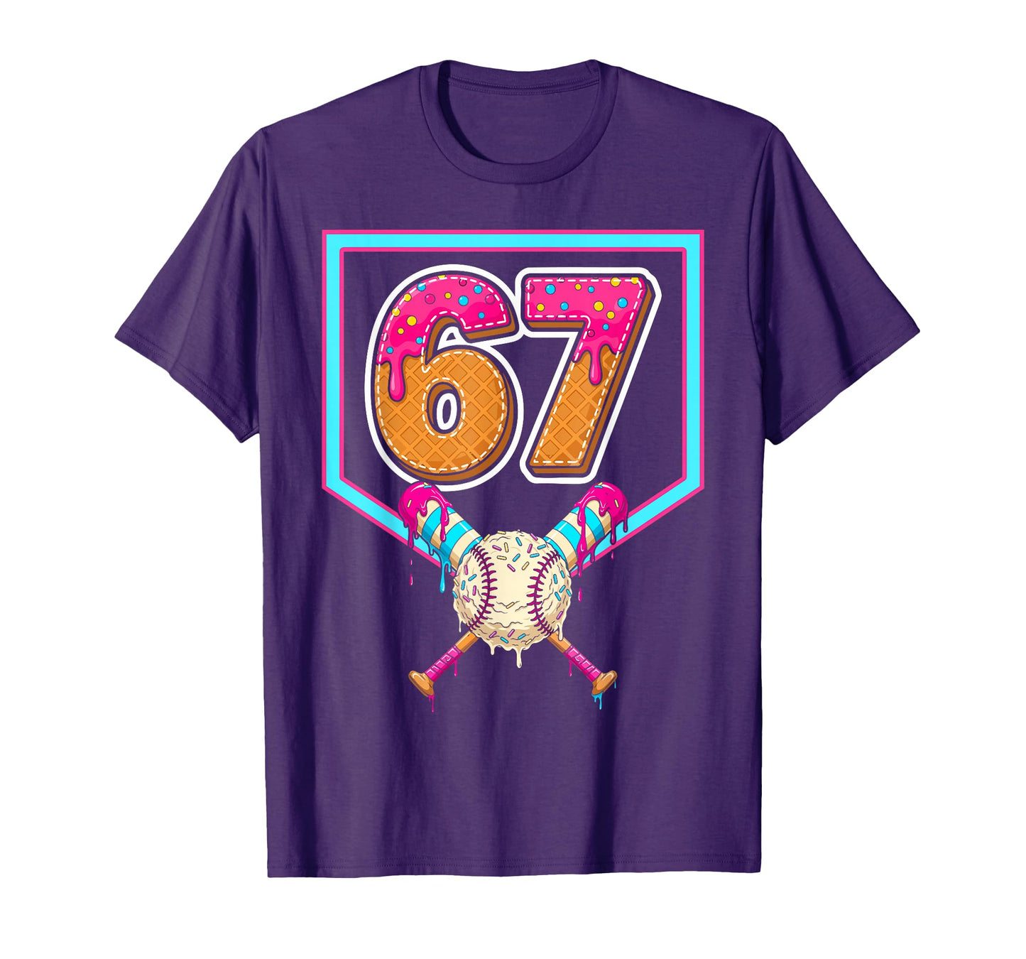 Baseball Ice Cream Drip Number 67 Player 67th Birthday T-Shirt