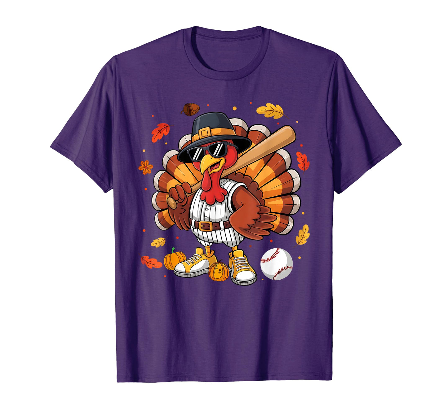 Funny Turkey Baseball Game Day Thanksgiving Graphic Men Kids T-Shirt