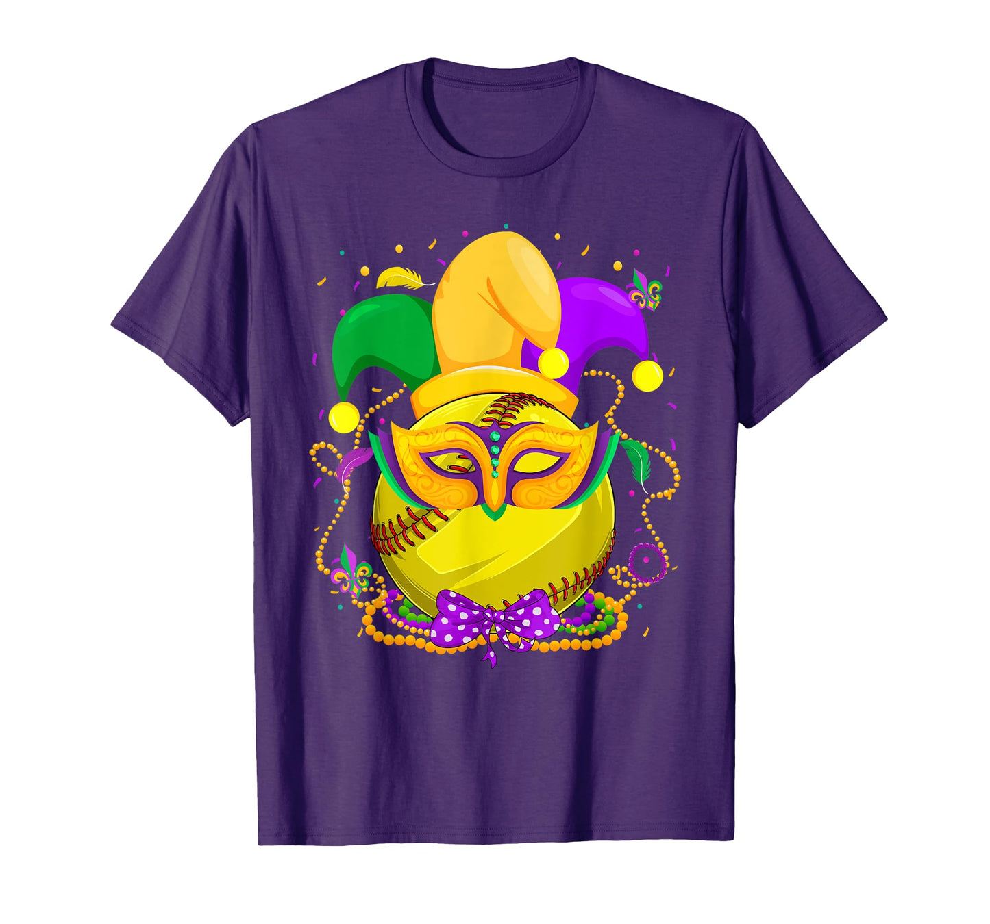 Softball Ball With Jester Hat Mardi Gras Fat Tuesday Parade T-Shirt