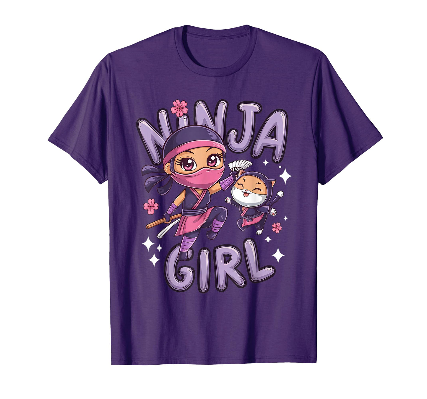 Ninja Girl Funny Birthday Party Ninjas Warrior Cat Lover Kid T-Shirt