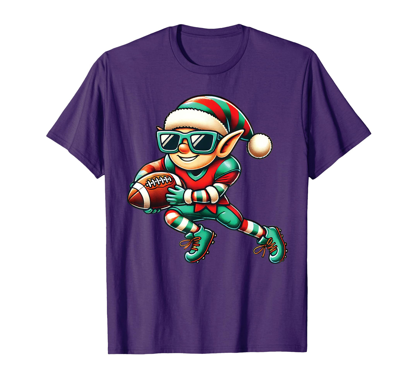 Christmas Elf Playing Football Lineman Quarterback Boys Kids T-Shirt