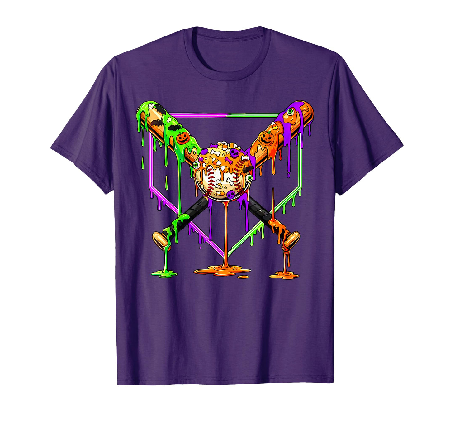 Spooky Baseball Ice Cream Drip Home Plate Dripping Halloween T-Shirt