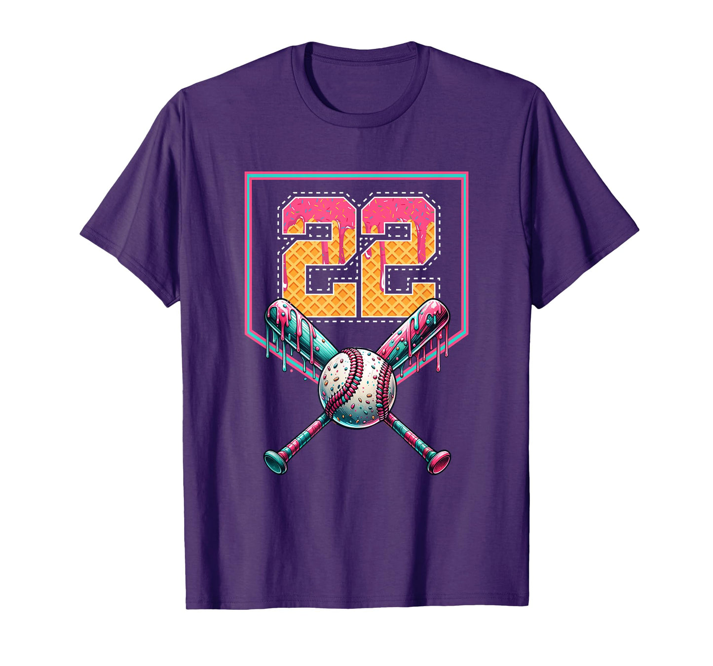 Baseball Drip Number 22 Player Or 22nd Birthday T-Shirt
