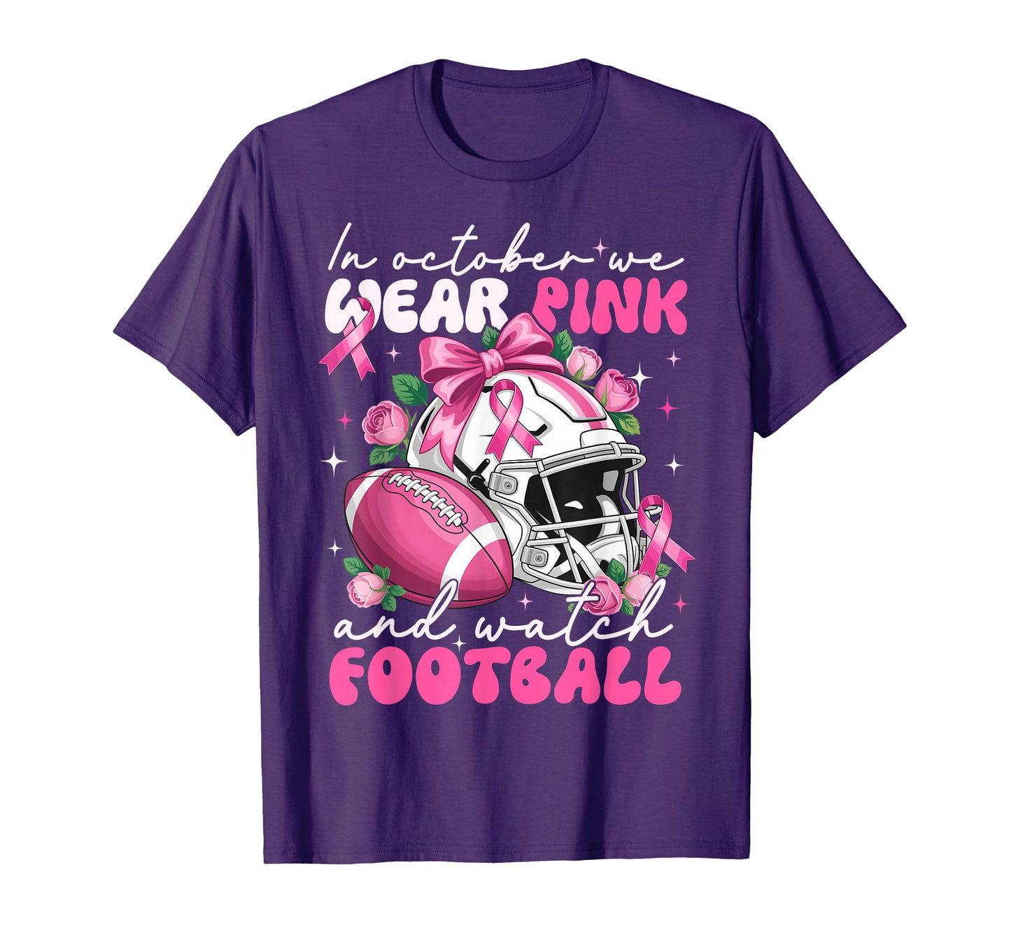 October We Wear Pink Watch Football Breast Cancer Awareness T-Shirt