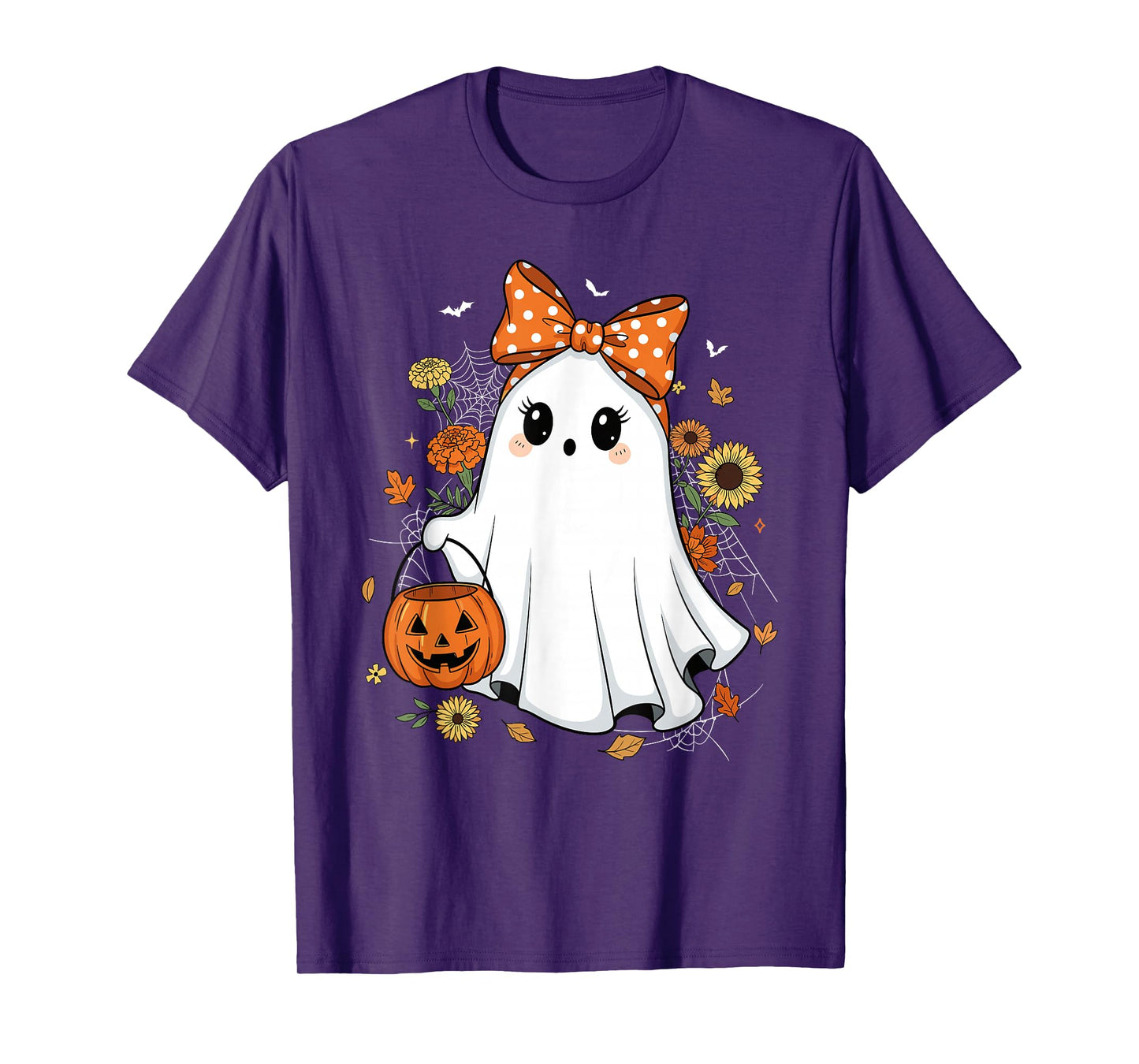 Cute Floral Ghost Coquette Bow Autumn Fall Spooky Halloween T-Shirt