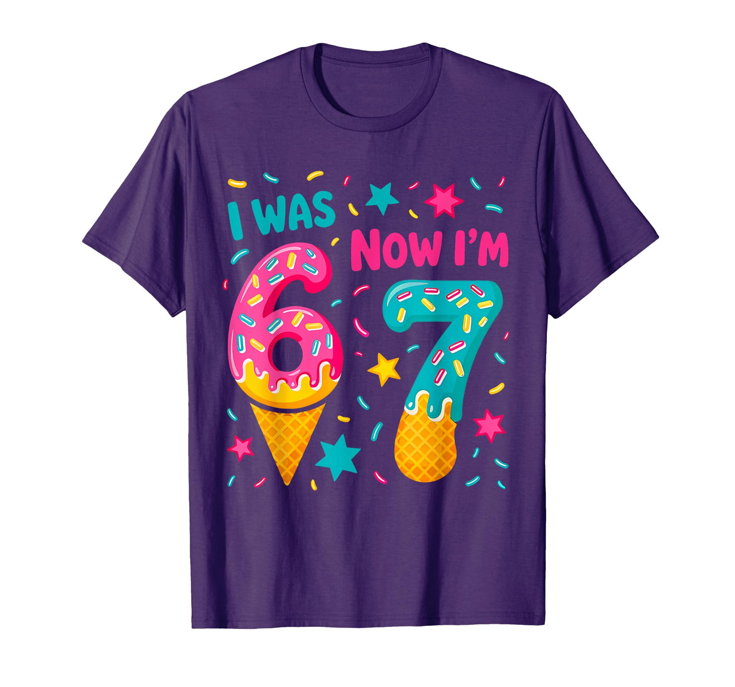I was 6 Now I'm 7 Six Seven Meme Ice Cream Drip Birthday T-Shirt