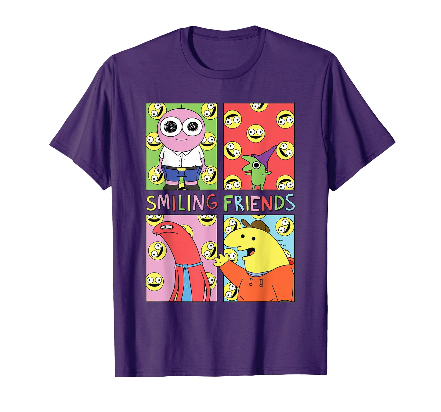 Smiling Friends Pop Art Character Grid Funny Cartoon T-Shirt