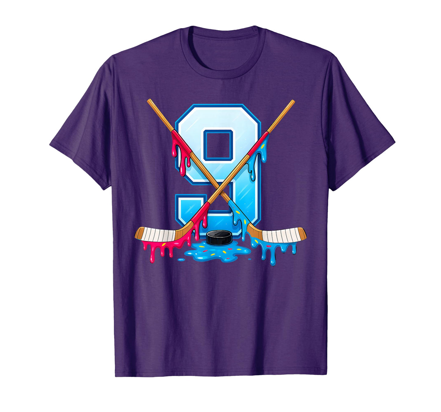 Hockey 9 Year Old Ice Cream Drip Youth 9th Birthday Boys T-Shirt