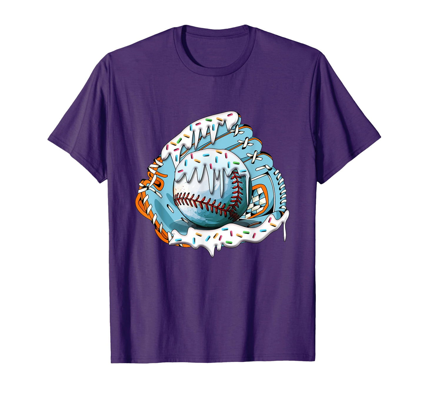 Funny Baseball Drip Ice Cream Sprinkles Baseball Glove T-Shirt