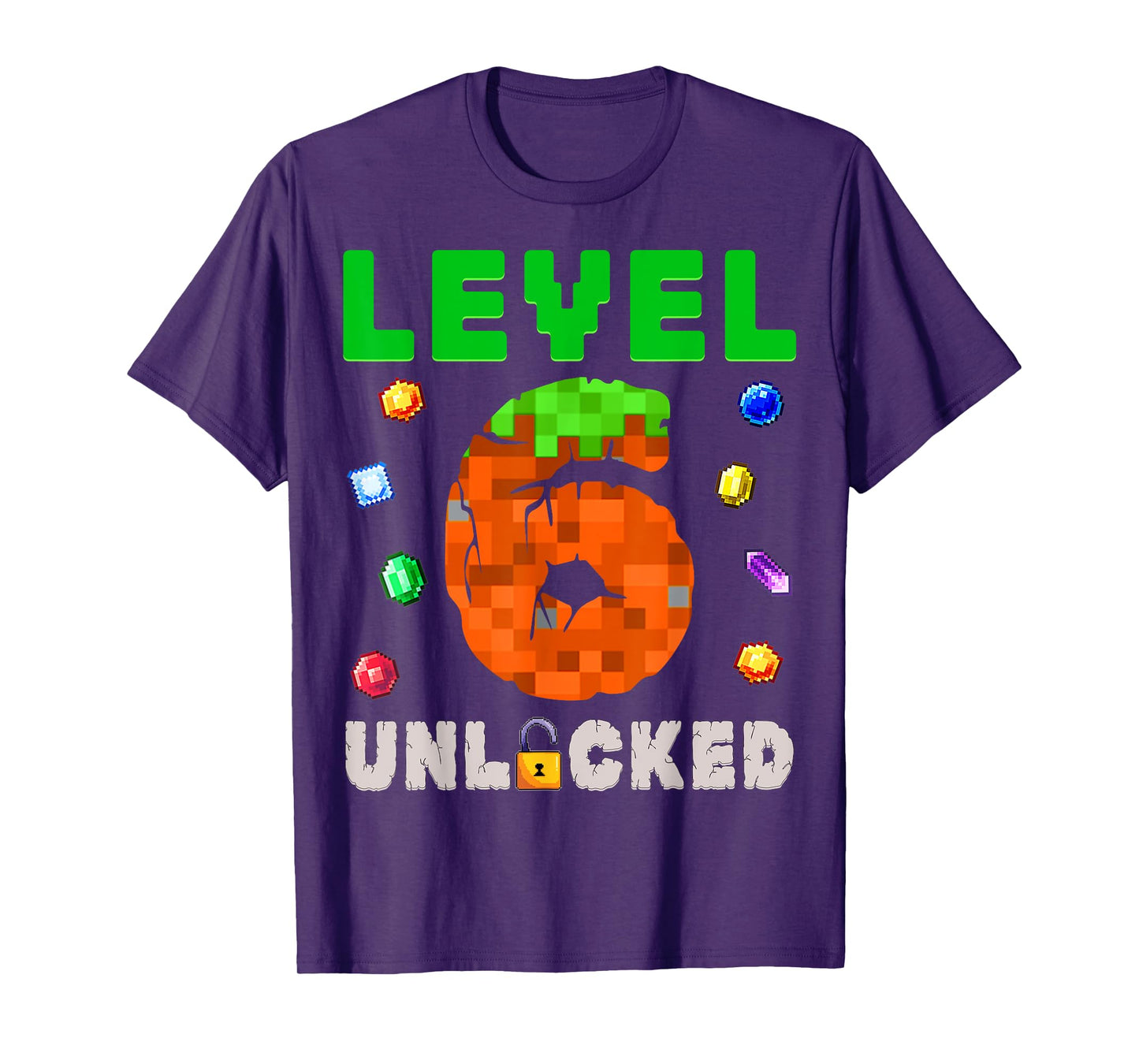 Funny 6th Birthday Boy Level 6 Unlocked Video Game Pixel T-Shirt