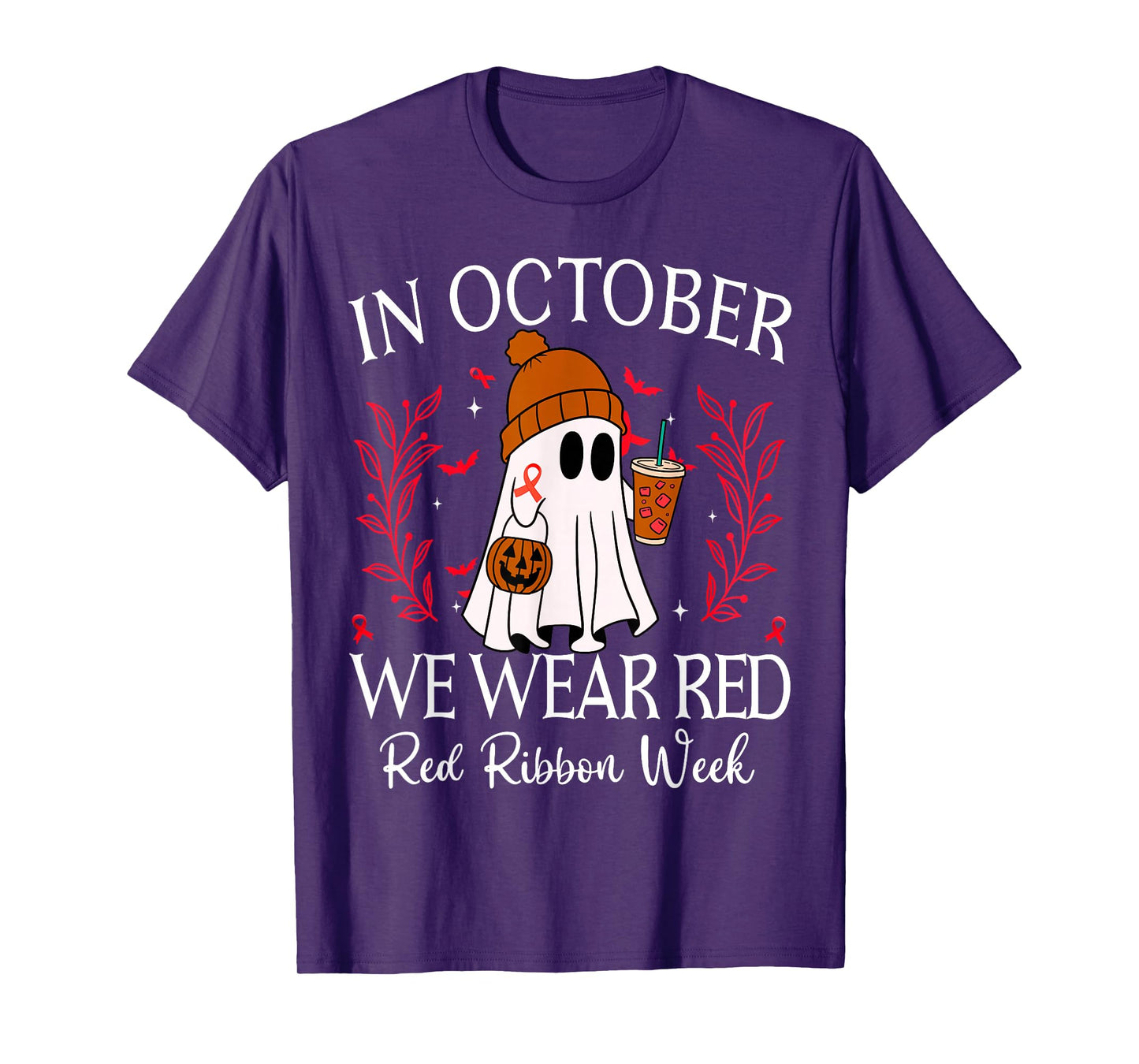 in October We Wear Red for Red Ribbon Week Halloween T-Shirt