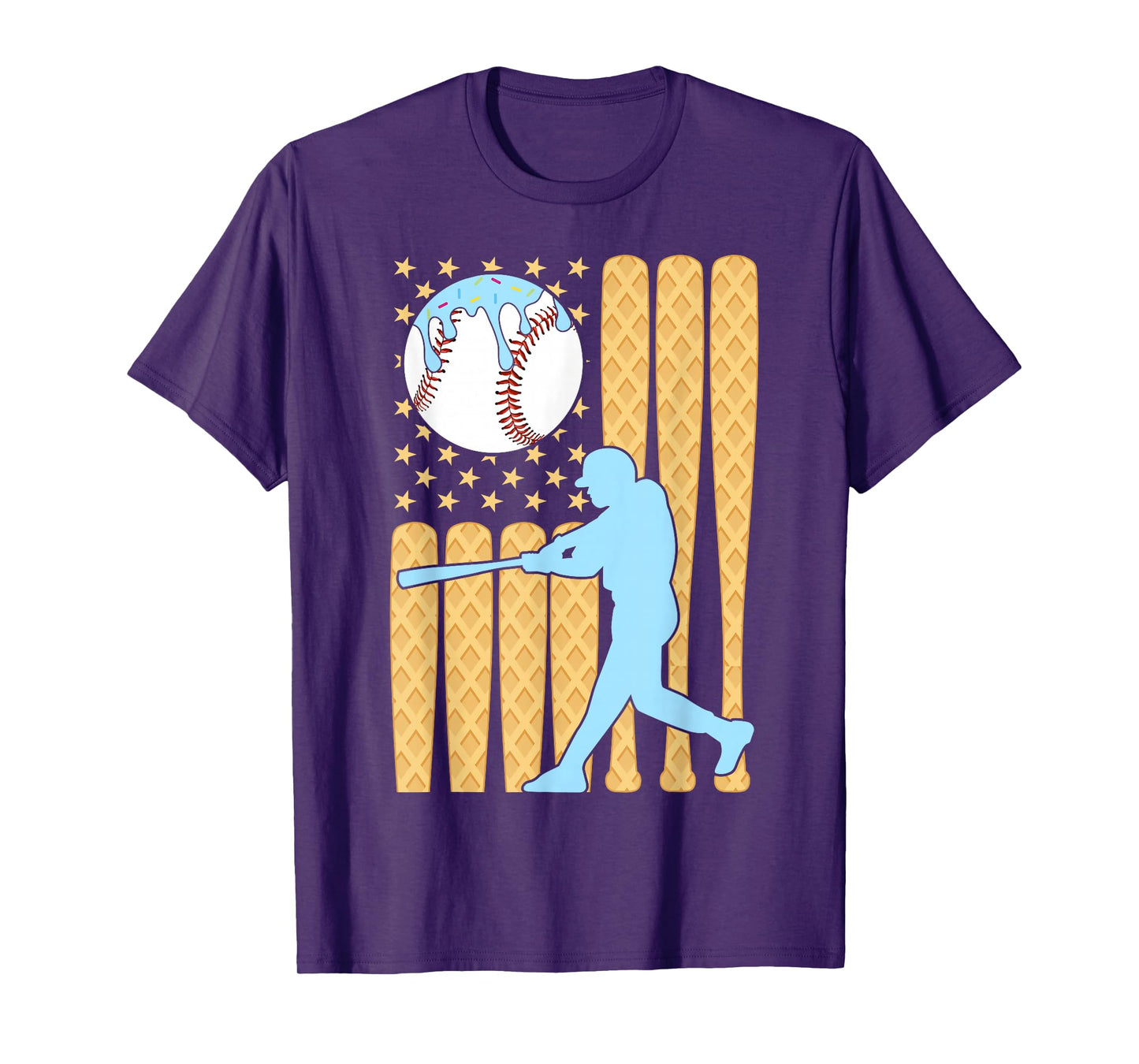 Baseball Drip Boys Batter Ice Cream American Flag T-Shirt