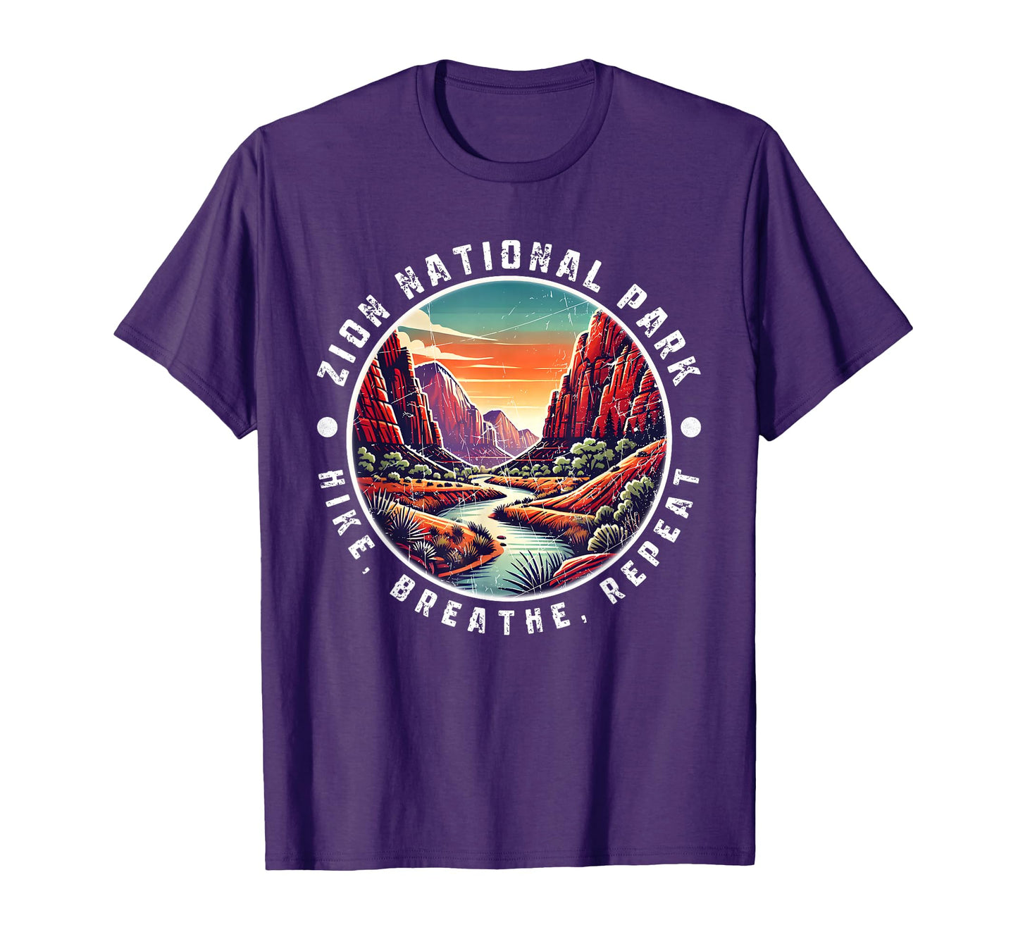 Zion National Park Hike Breathe Repeat Vintage Design T-Shirt