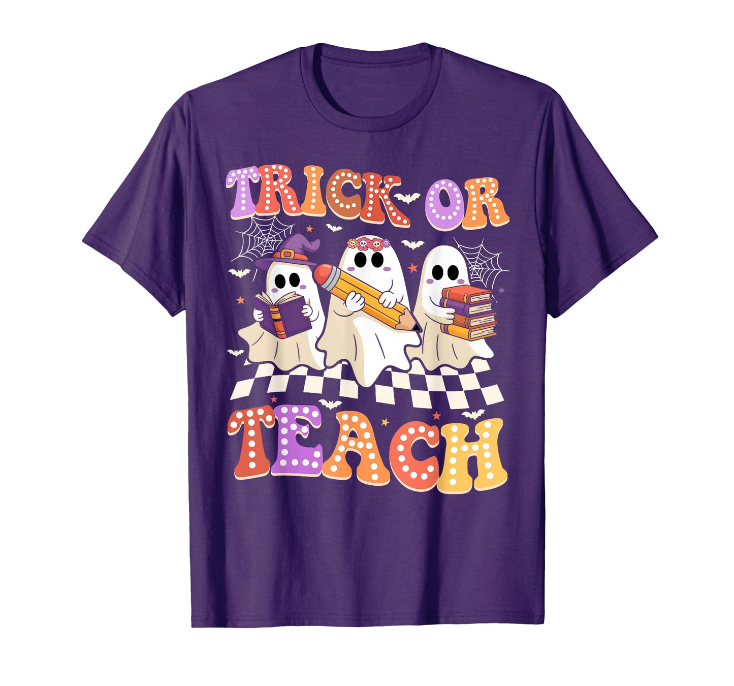 Halloween Groovy Retro Trick Or Teach Teacher Ghost Boo T-Shirt