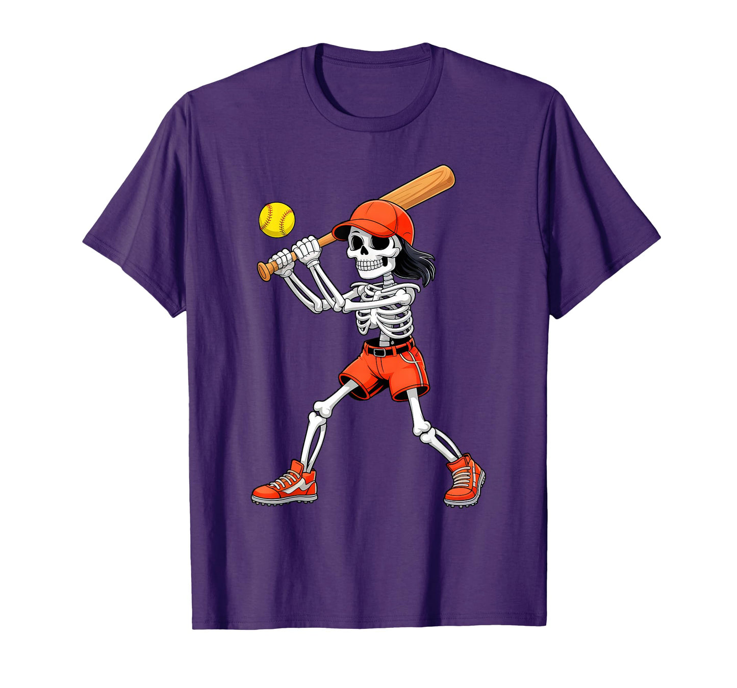Funny Skeleton Play Softball Halloween Costume Boys Men Kids T-Shirt
