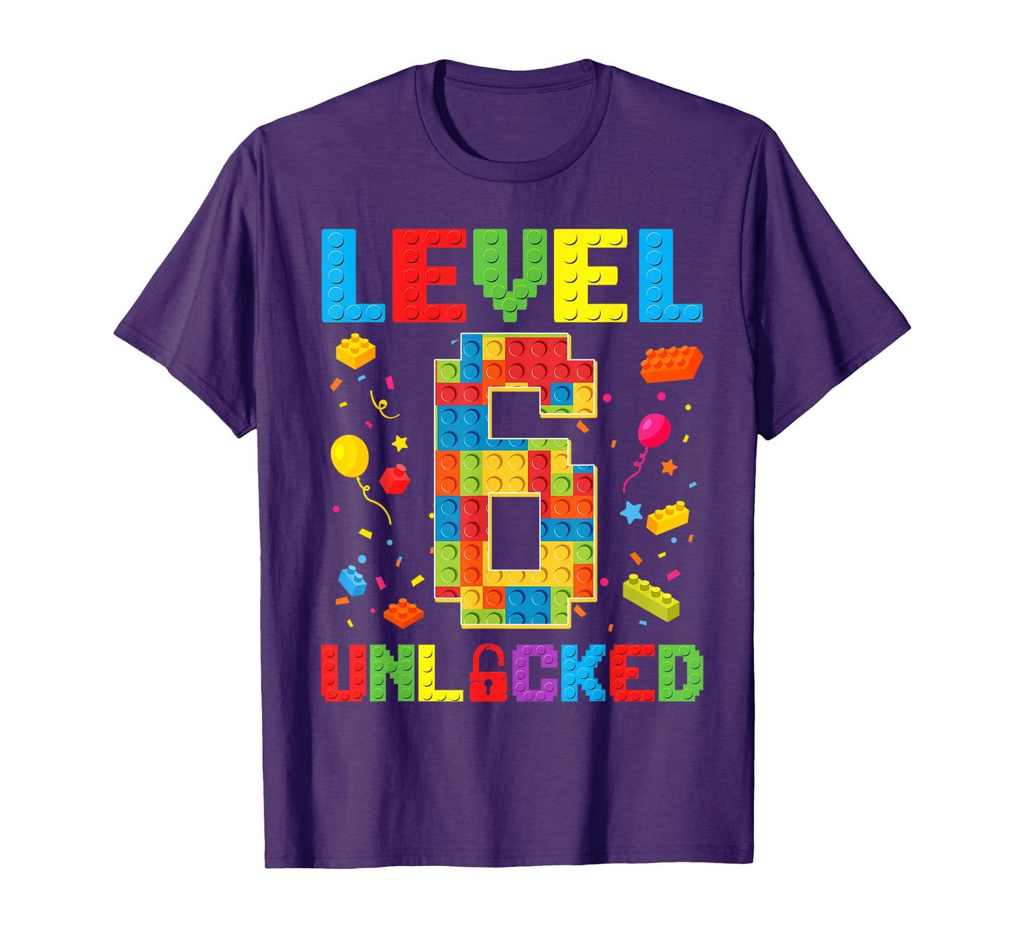 Level 6 Unlocked 6th Birthday Boy Master Builder Blocks T-Shirt