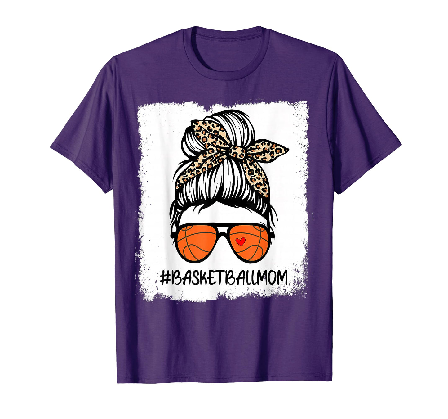Bleached Basketball Mom Life Leopard Messy Bun Game Day T-Shirt
