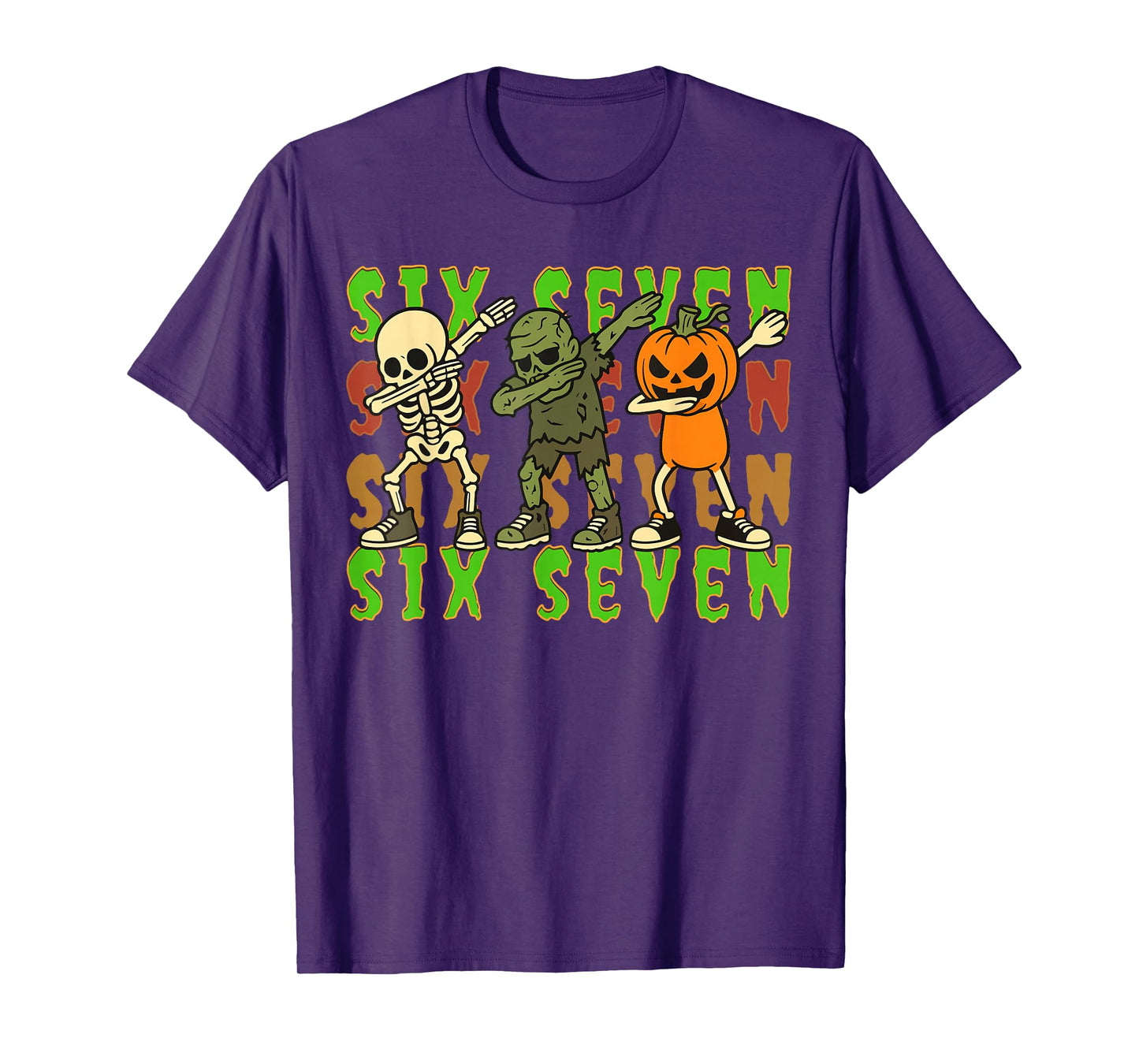 Six Seven Dabbing Skeleton Pumpkin Halloween Boys Kids T-Shirt