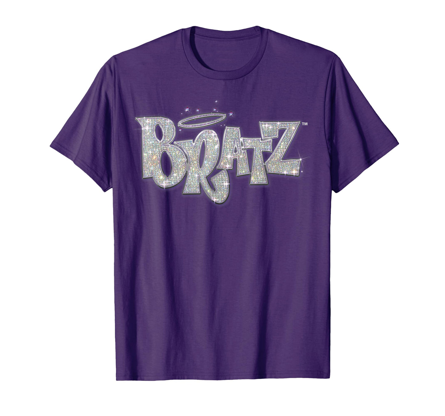 Bratz Silver Glitter Logo Purple Lining Angel Halo Sparkles T-Shirt