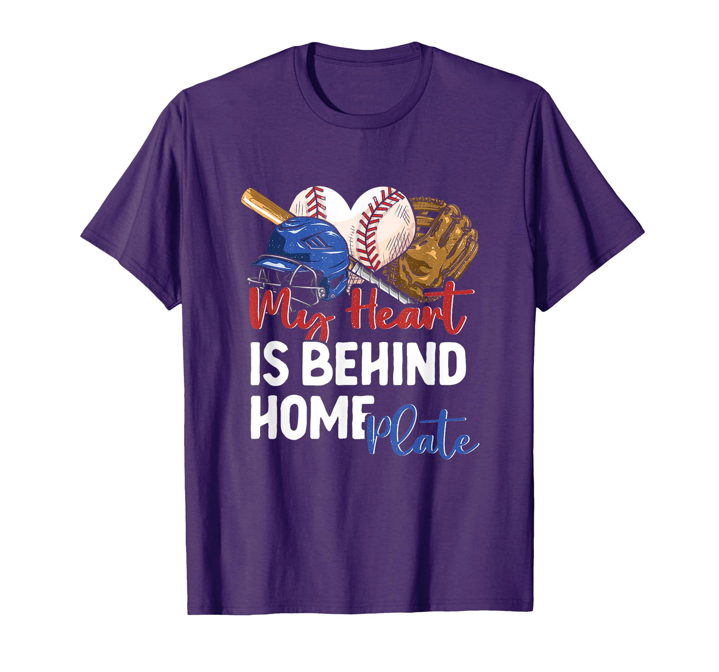 Mom Baseball Softball My Heart Is Behind Home Plate Catcher T-Shirt