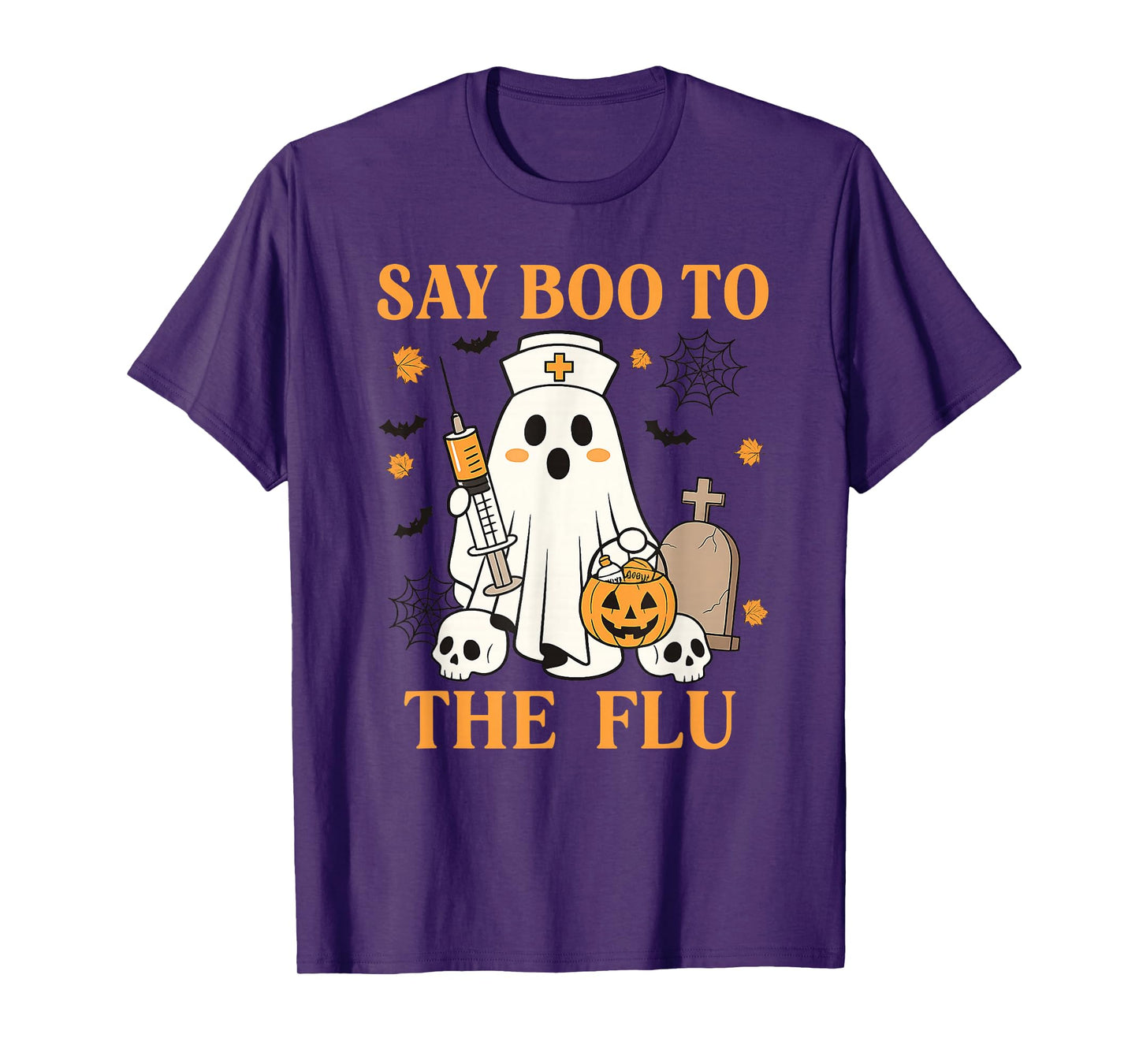 Retro Nurse Ghost Halloween Vaccine Say Boo to The Flu T-Shirt