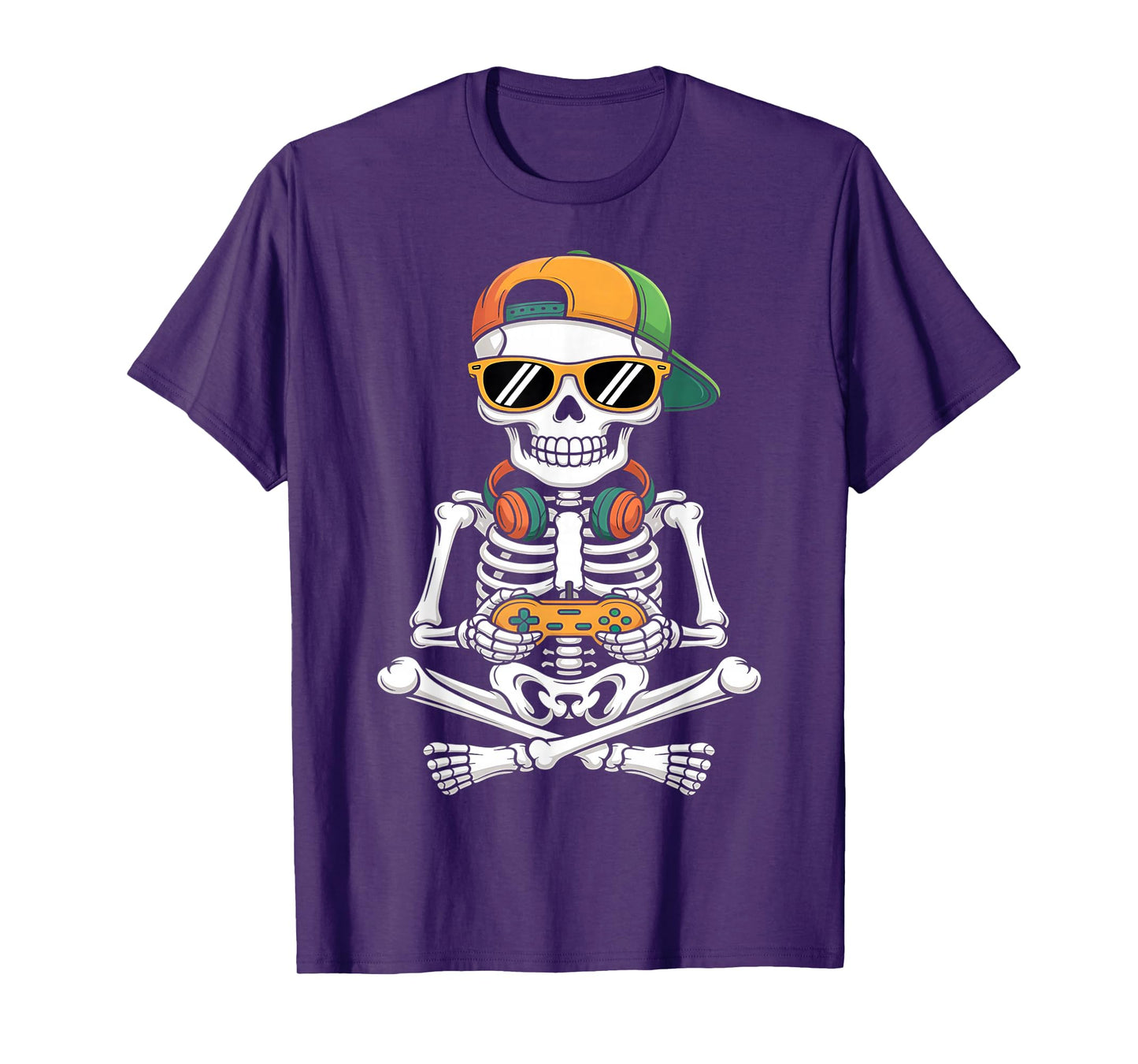 Halloween Skeleton Gamer Video Gaming Boys Men Kids Teens T-Shirt