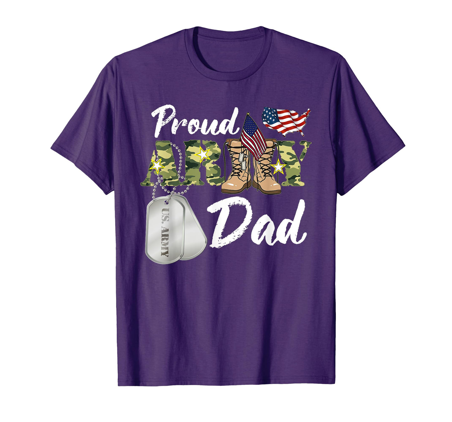 Proud Army Dad Military Dad with Dog Tag US Flag T-Shirt for Men Women Kids