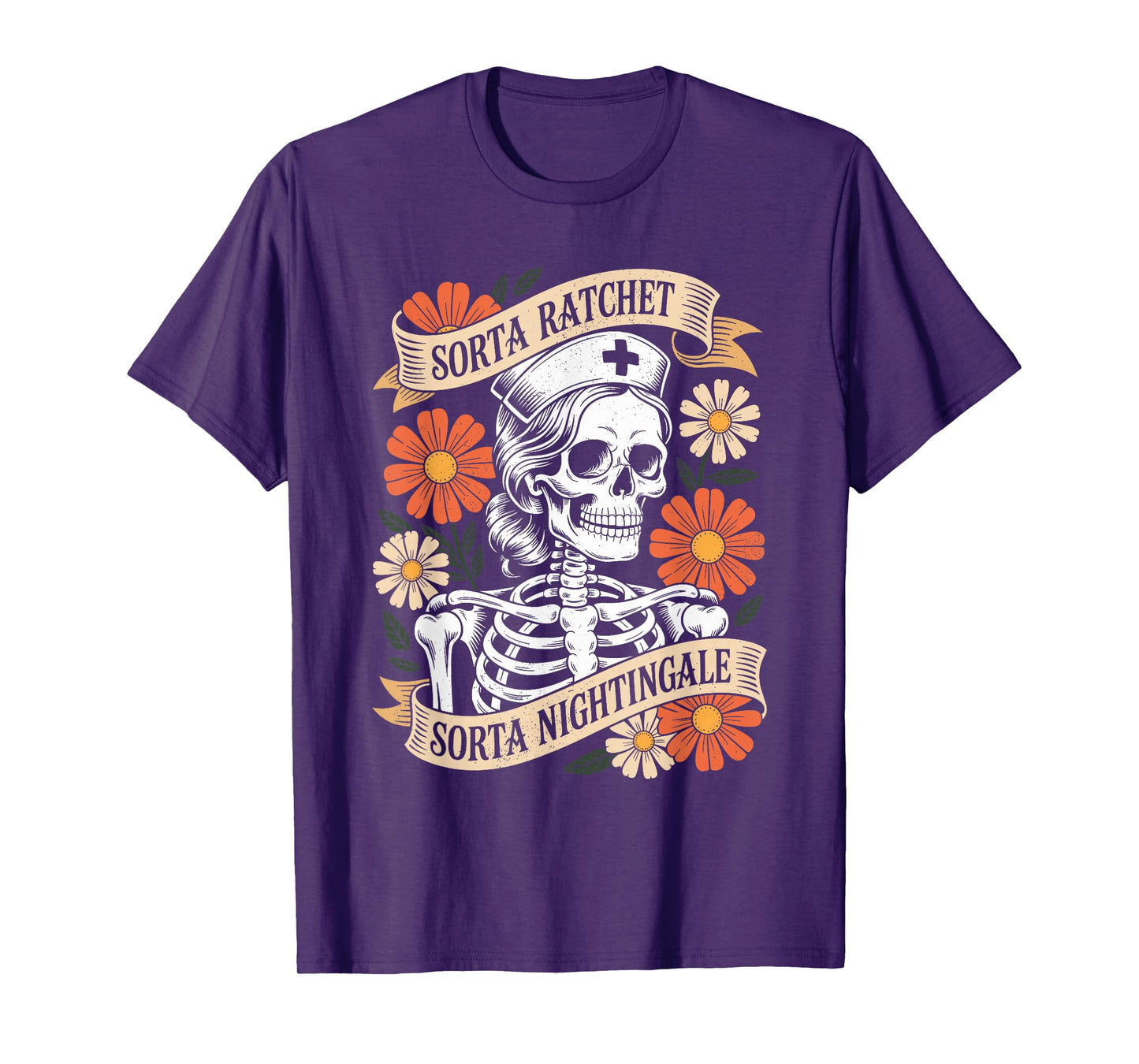 Nurse Sorta Ratchet Sorta Nightingale Skeleton Halloween T-Shirt