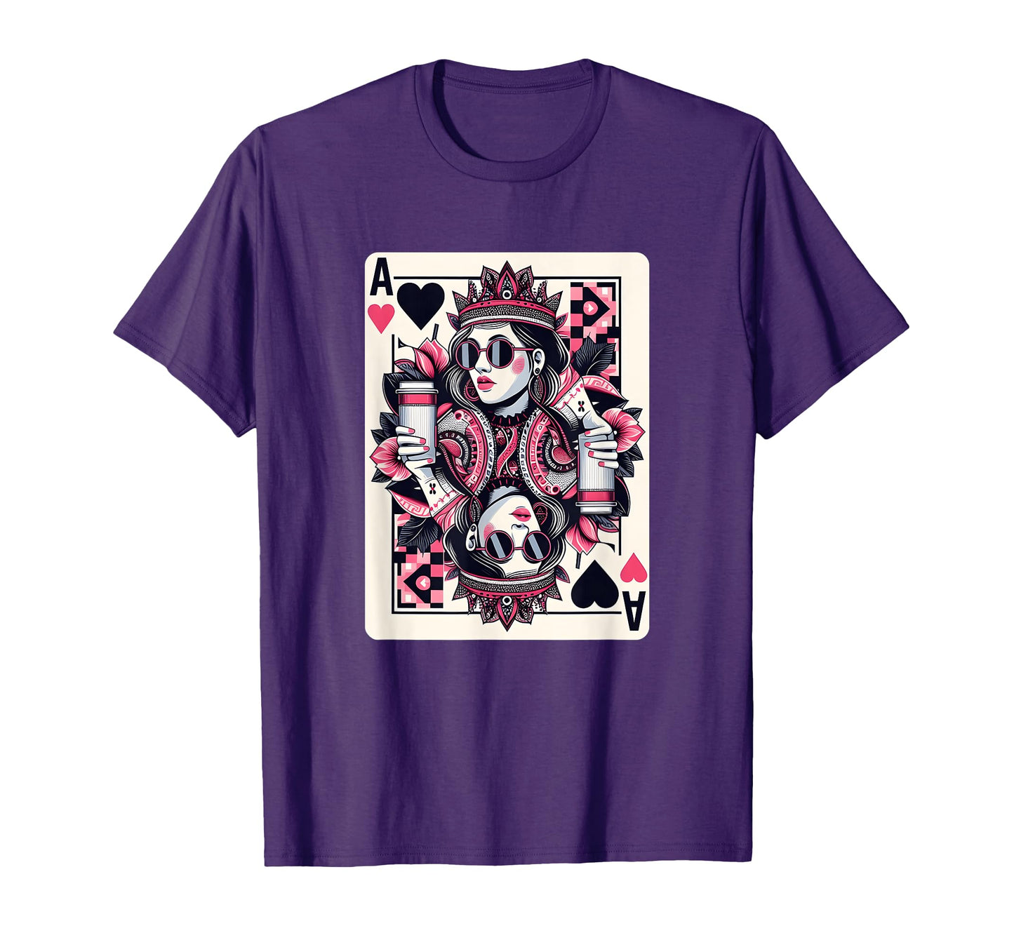 Queen Of Hearts Coffee Lover Queen Card Poker Gambling T-Shirt