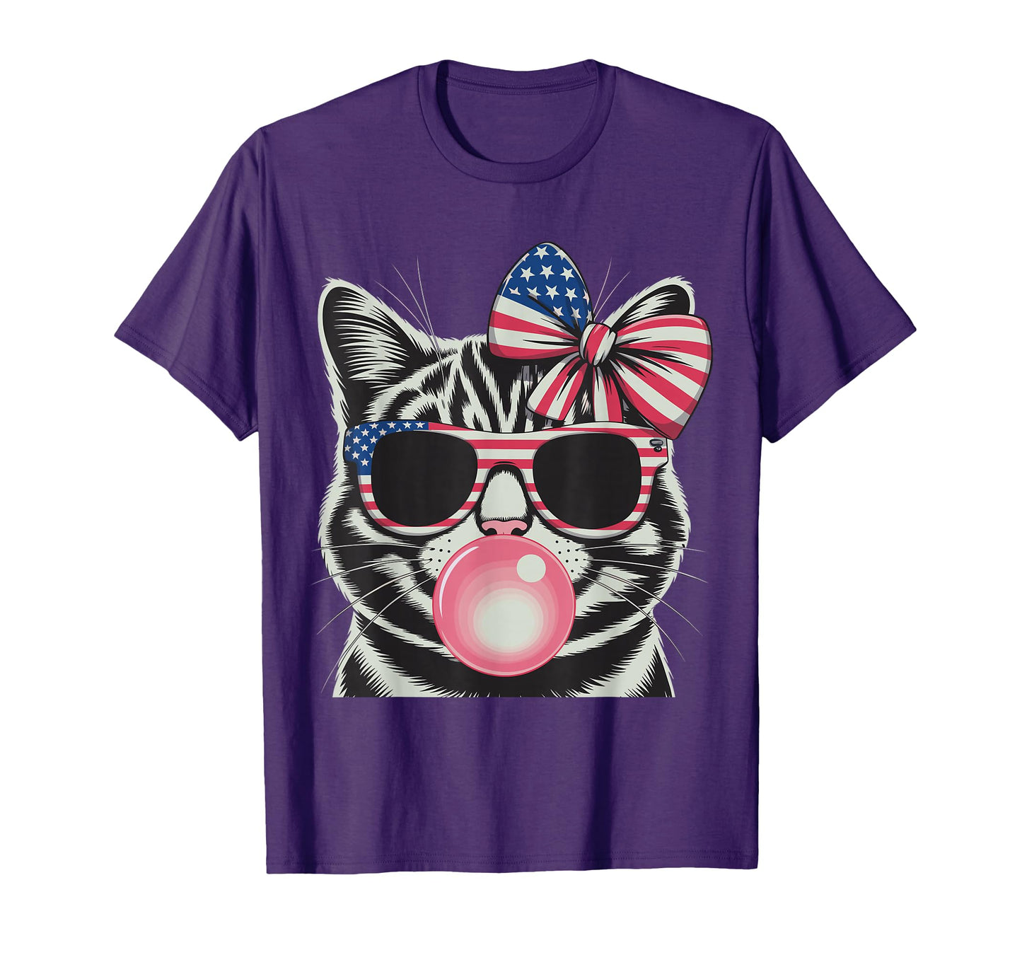 Patriotic Cat 4Th Of July Bow American Flag Girls Women T-Shirt