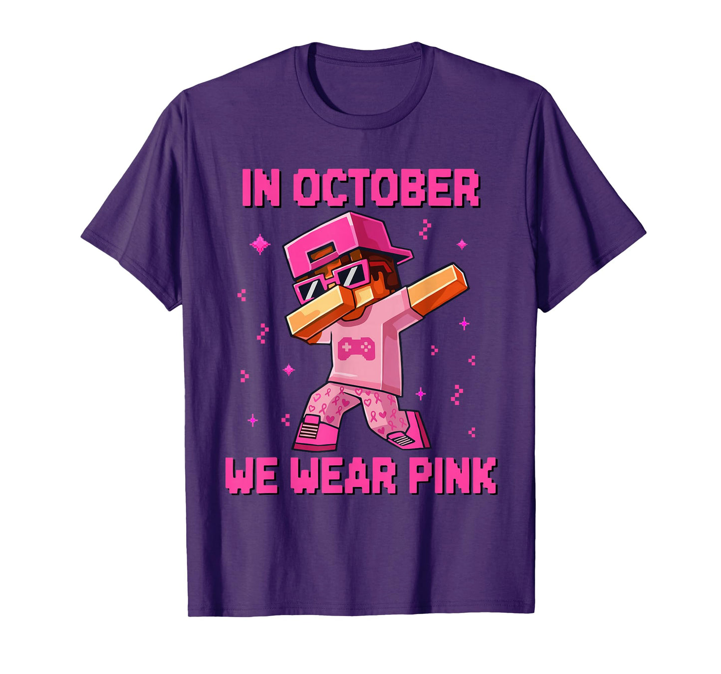 in October We Wear Pink Boys Breast Cancer Awareness Gaming T-Shirt