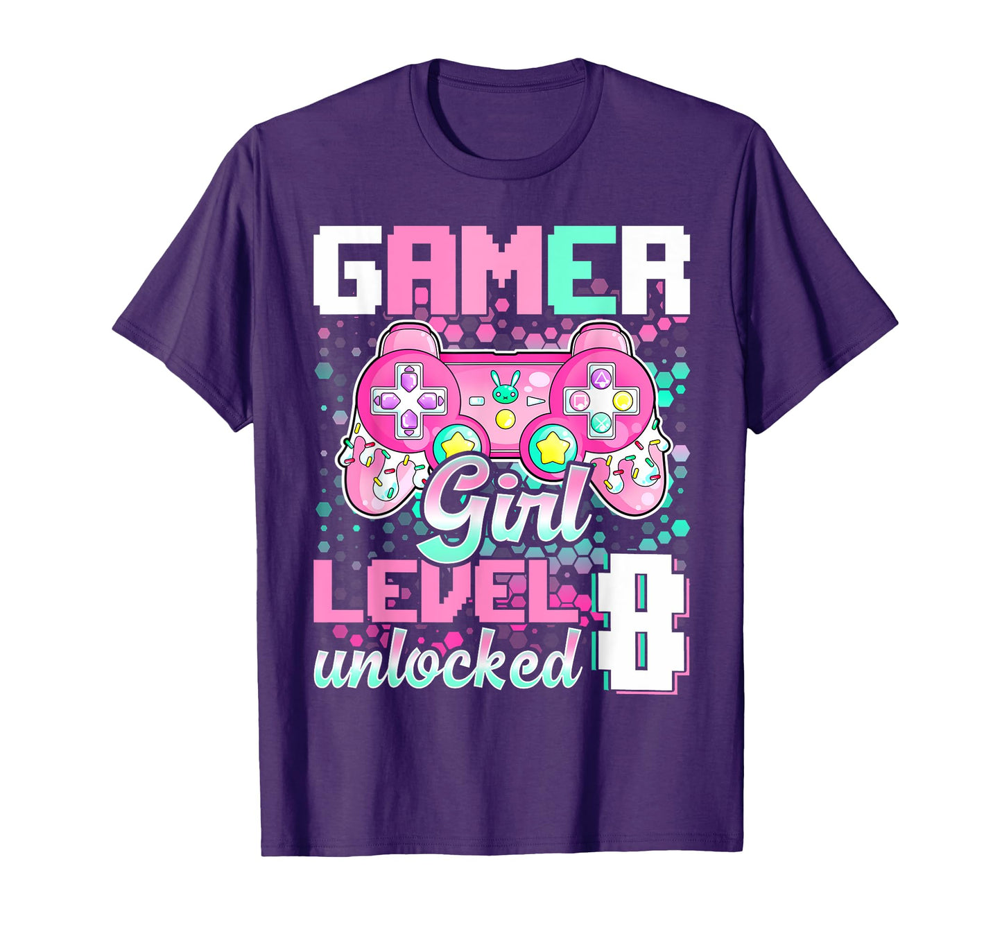 8th Birthday Gift Gamer Girl Level 8 Unlocked Video Game T-Shirt
