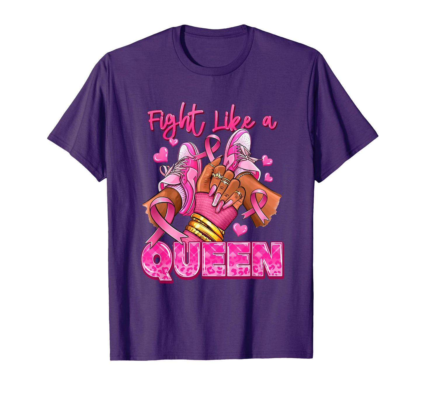 Fight Like A Queen Afro Girl Sneakers Breast Cancer Warrior T-Shirt