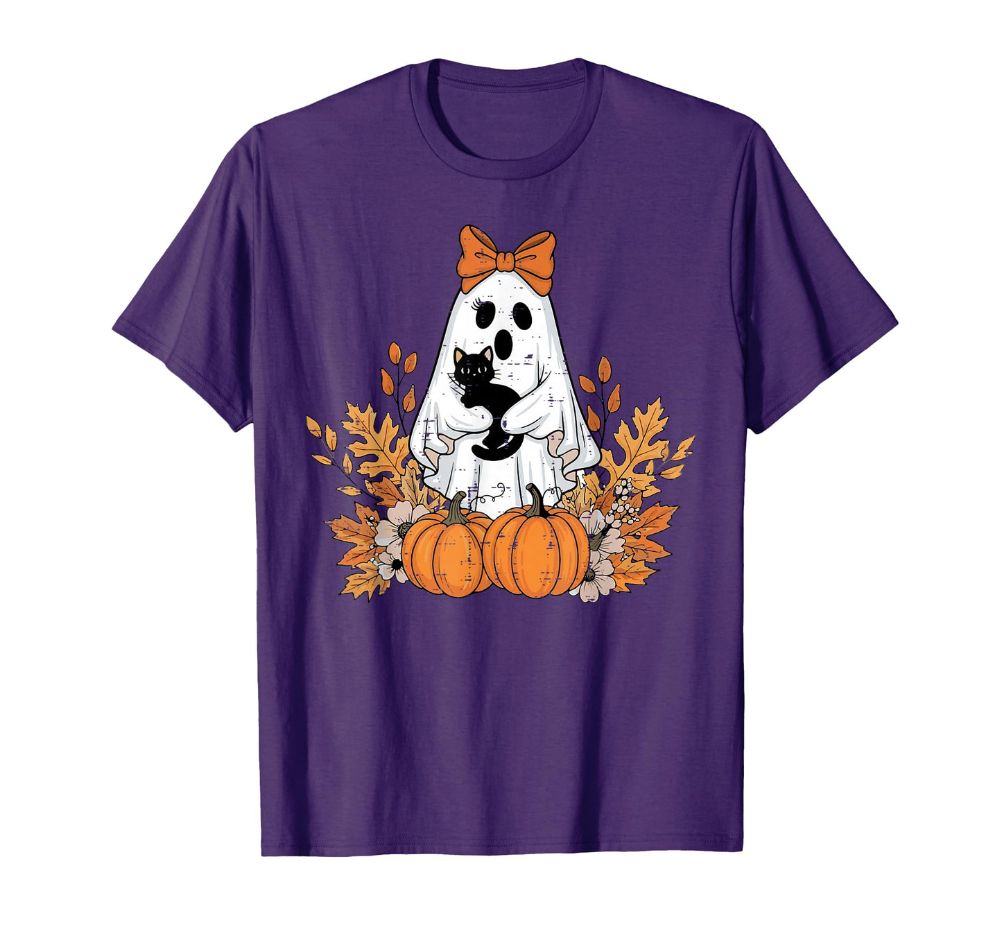Halloween Ghost Black Cat Fall Season Women Girls Kids T-Shirt