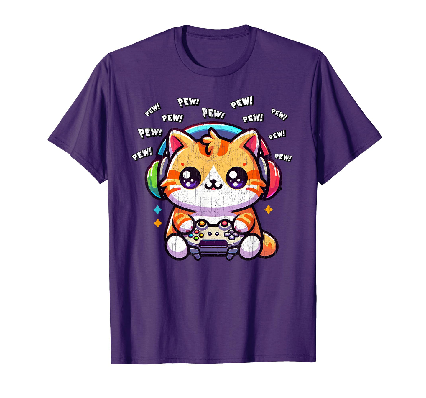 Cat Gamer Pew Funny Video Games Vintage Boys Men Girls T-Shirt